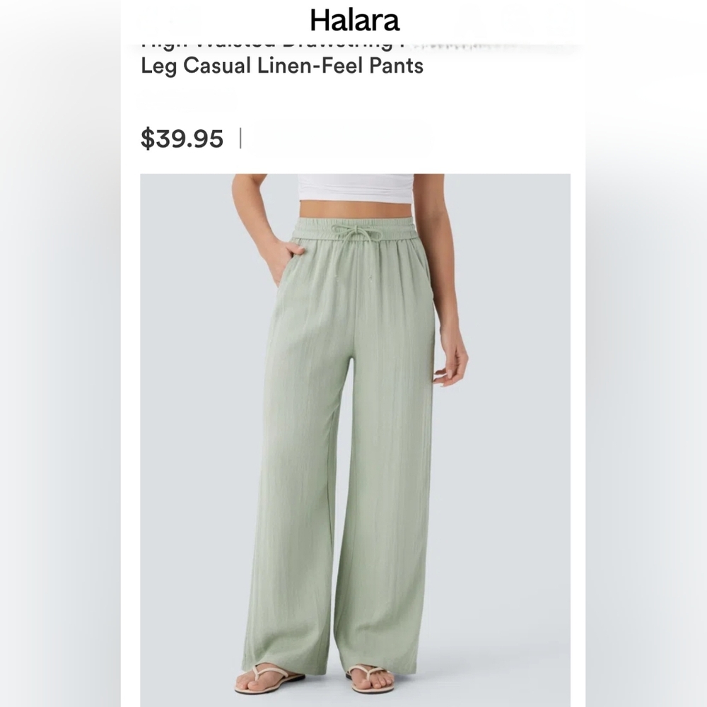 HALARA Sage Green Wide Leg Linen-Feel Pants